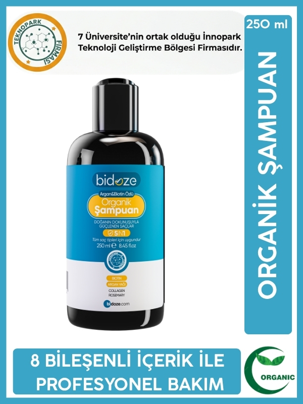 Bidoze Argan & Biotin Özlü Organik Şampuan 250 Ml.